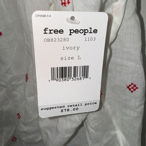 Free People Boho Top‎ Size Large Ivory Embroidered Sleeveless Cotton Tie Straps - Picture 3 of 10